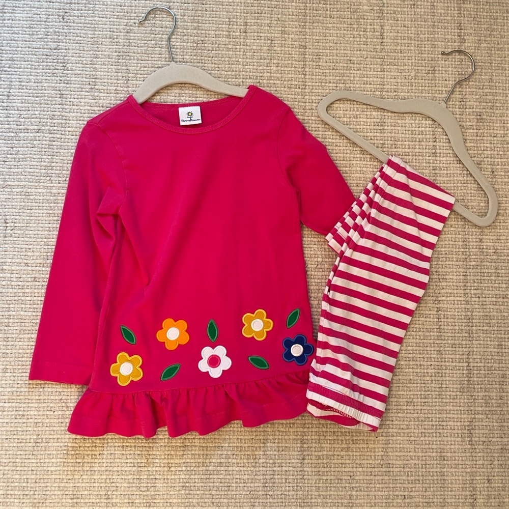 Florence Eiseman Size 4 Pink Floral Top and Striped Leggings Set